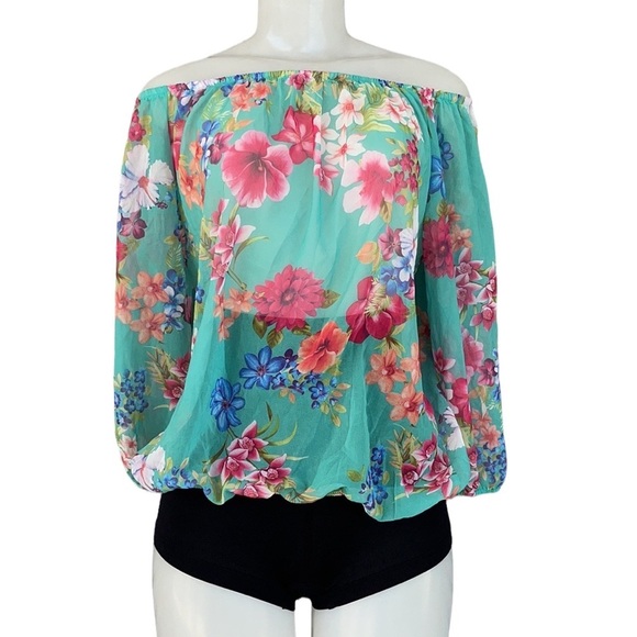New York & Company Sweet Pee Floral Long Sleeve Off Shoulder Top Size M - Picture 1 of 9